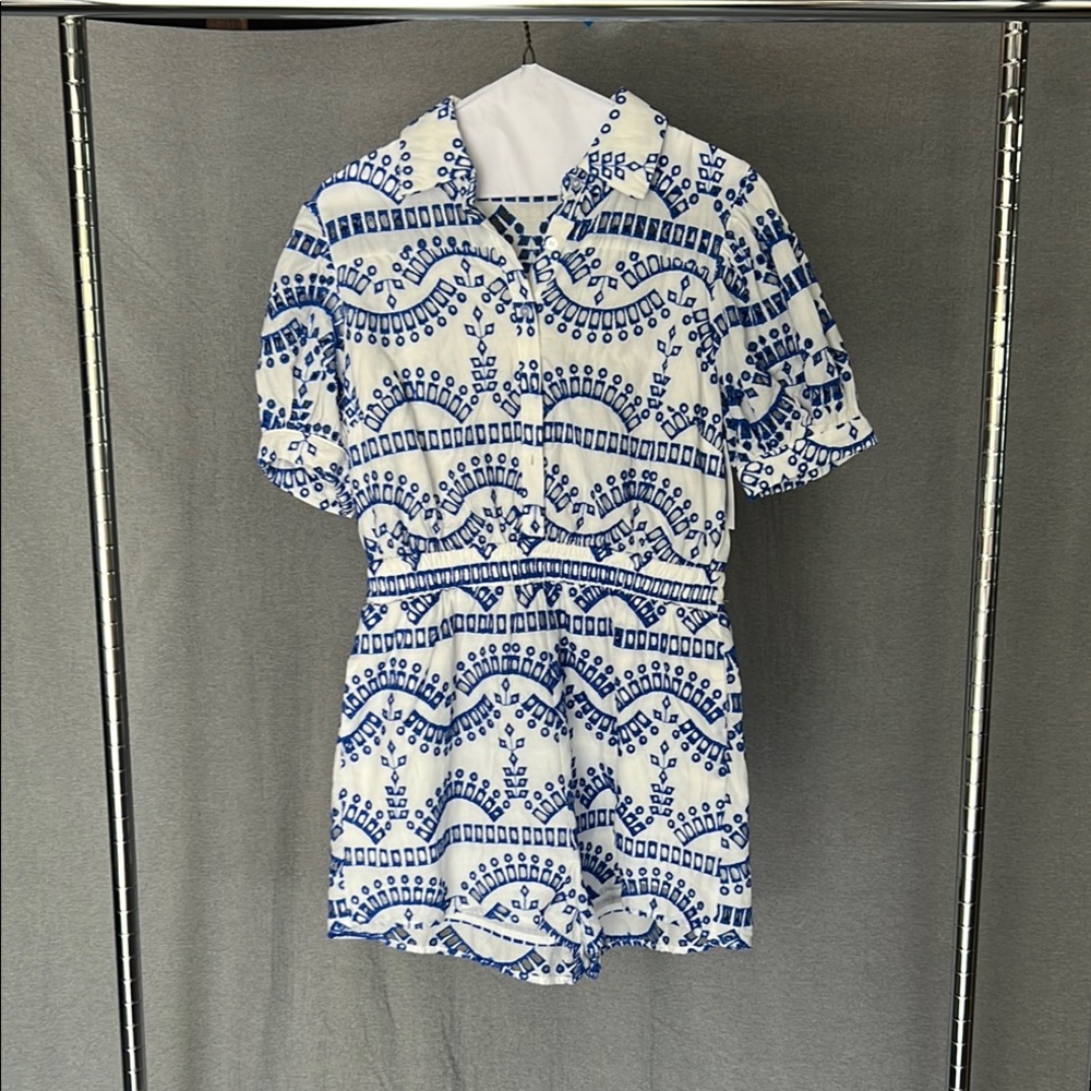 Blue and White Patterned Romper